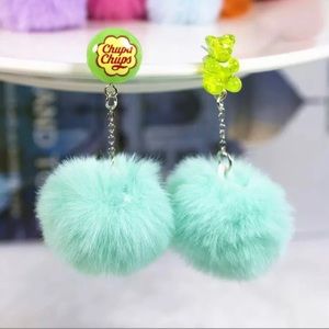 Cute gummy bear puff ball earrings